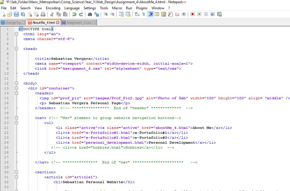 Image of HTML file on NotePad++